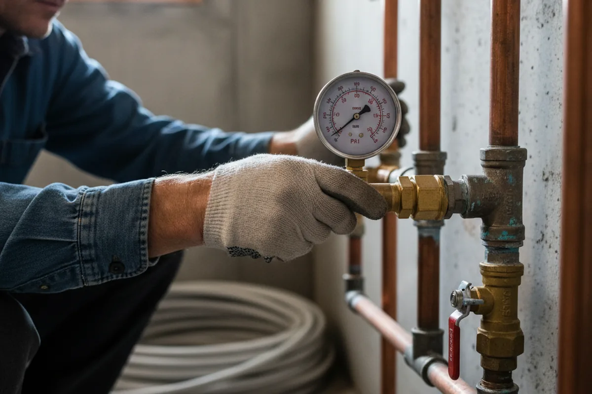 Pressure testing a repaired line during Water Line Repair in Valley Cottage